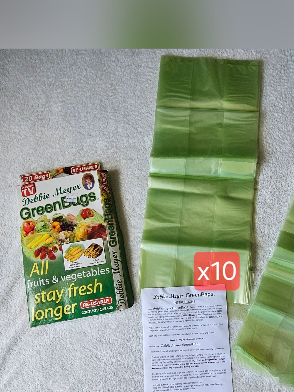 15 Debbie Meyer Green Produce Bags Large 17×10 Medium 15x9